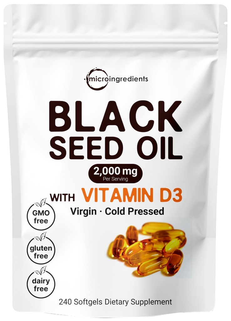 Micro Ingred Black Seed Oil 2000 mg με βιταμίνη D3 1000 IU, 240 Softgels 