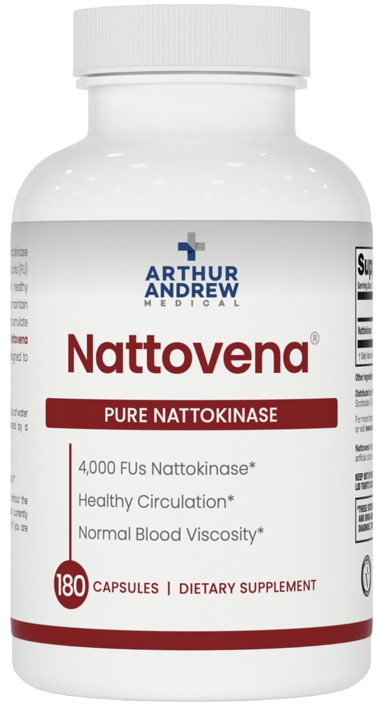 Arthur Andrew Medical, Nattovena, Pure Nattokinase συμπλήρωμα, Διπλή δύναμη 4.000 FUs ανά κάψουλα, 180