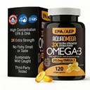 Triple Strength Omega 3 Fish Oil Συμπληρώματα, High EPA Fish Oil Omega 3 Συμπληρώματα, EPA και DHA Omega3 λιπαρά οξέα με βιταμίνη D, υψηλή ισχύς Omega3 συμπλήρωμα, 120 Softgels, Unflaved