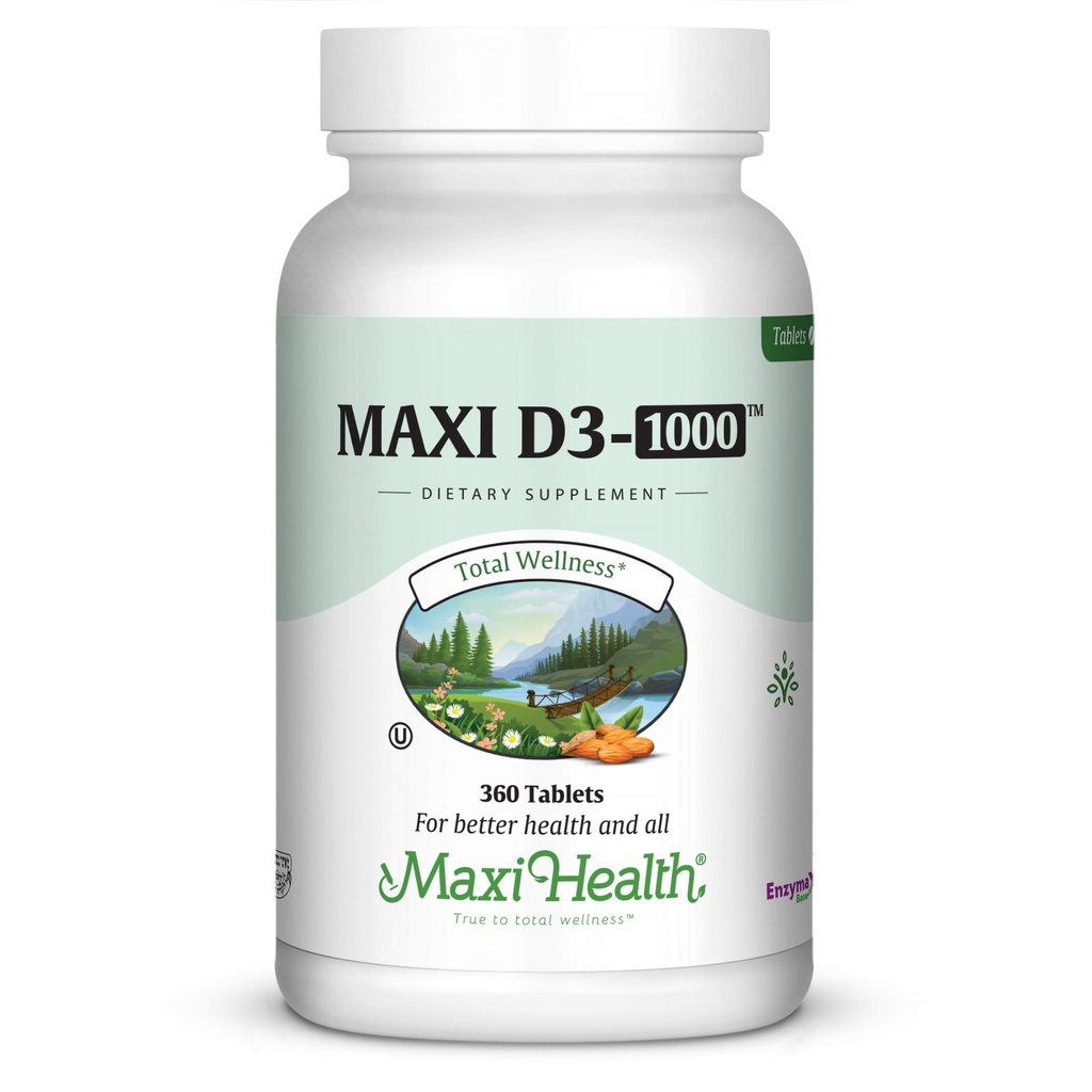 Maxi-Health Βιταμίνη D3 1000 IU - για υγιή μυϊκή λειτουργία, υγεία των οστών και ανοσοποιητική υποστήριξη – 360 δισκία – Best Kosher συμπλήρωμα για ενήλικες