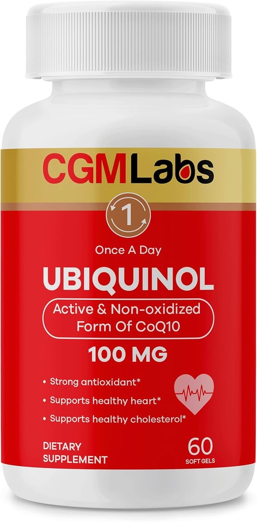 Ubiquinol 100MG Active & Non-Oxidized (μειωμένη) μορφή CoQ10 - Στρογγυλή αντιοξειδωτική συμπλήρωμα διατροφής, υποστηρίζει την υγεία, υγιή χοληστερόλη - 60 Softgels από CGM Labs