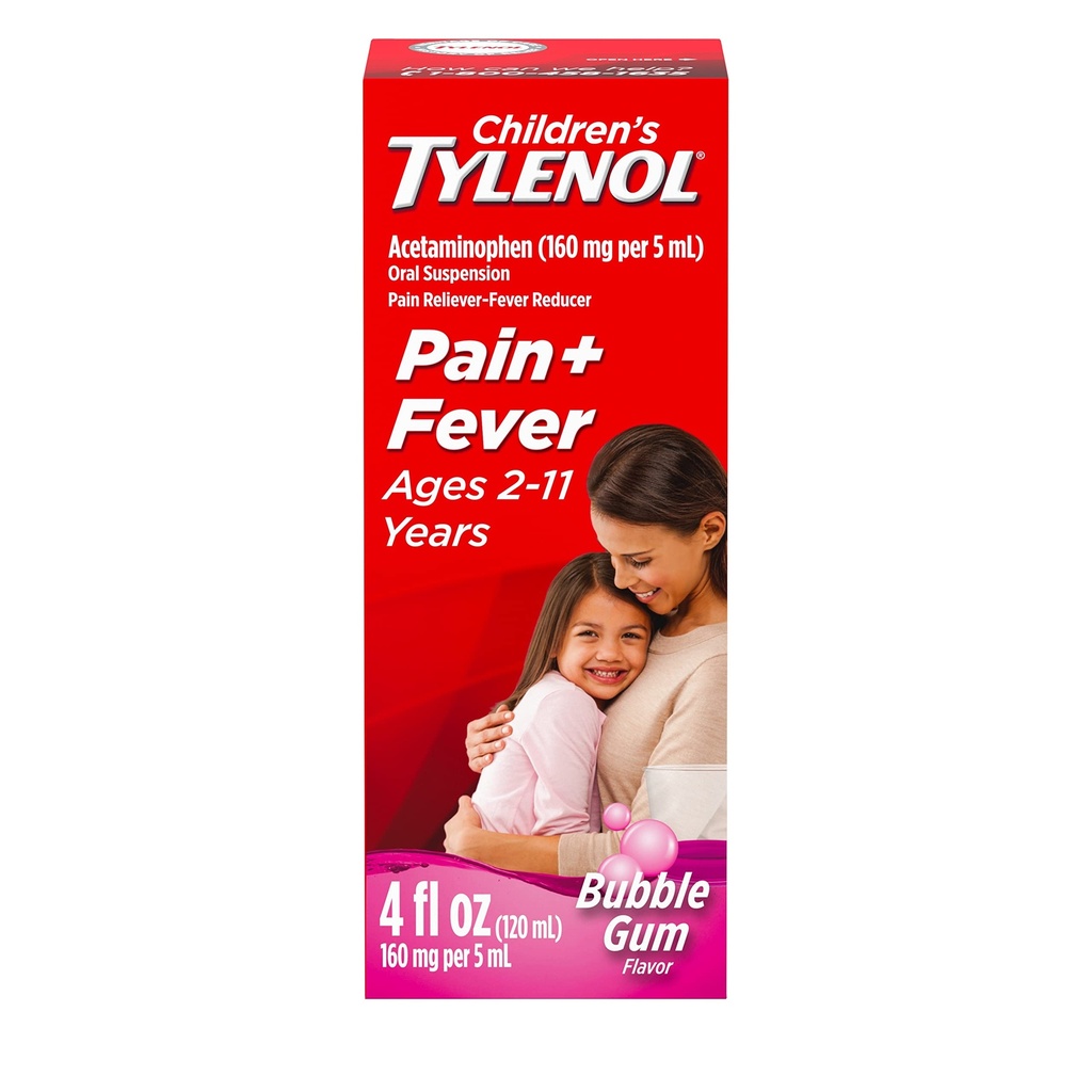 Παιδική Tylenol Στοματική Αναστολή Ιατρική, Παιδική Υγρή Ιατρική Πόνος Reliever & Πυρετός Reucer για το κρύο + συμπτώματα γρίπης, Aspirin-, Ibuprofen- & αλκοόλ- Δωρεάν, Bubble Gum, 4 fl. oz