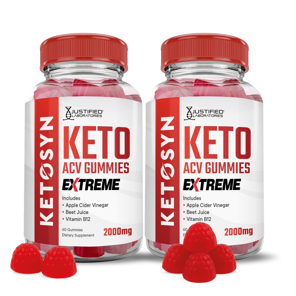 Justified Laboratories (2 Pack Ketosyn Keto ACV Gummies Extreme 2000MG Ketosyn Keto Gummies Apple Cider Vinegar Formed with Pomegranate Beet Buice Powder B12 Vegan Non GMO 120 Gummys