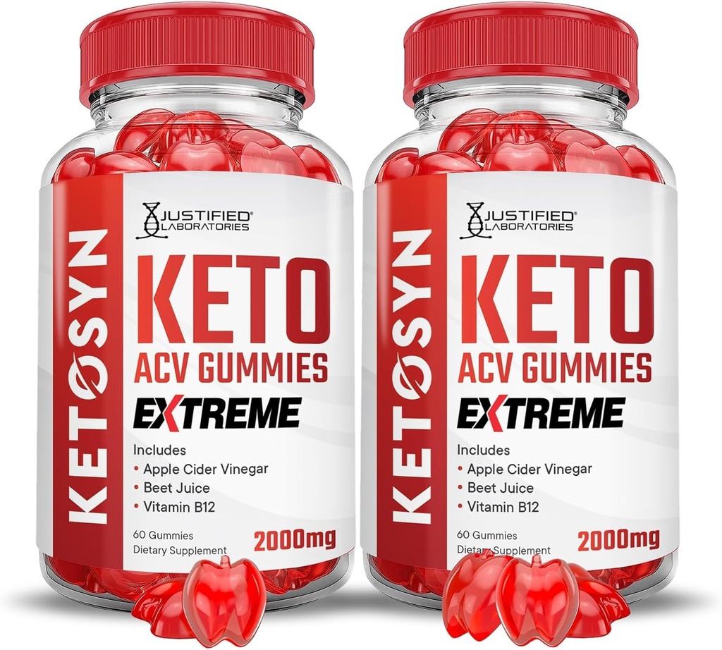 Justified Laboratories (2 Pack Ketosyn Keto ACV Gummies Extreme 2000MG Ketosyn Keto Gummies Apple Cider Vinegar Formed with Pomegranate Beet Buice Powder B12 Vegan Non GMO 120 Gummys