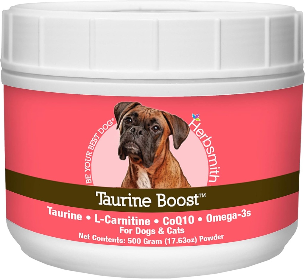 Herbsmith Taurine Boost - καρδιακή και καρδιακή υποστήριξη για σκύλους και γάτες - συμπλήρωμα ταυρίνης για το σκύλο και την καρδιά γάτας υγεία – με CoQ10, ταυρίνη και L-καρνιτίνη για σκύλους - 500g