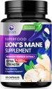 Κάψουλες Mane Mushroom 10.000mg - Κάψουλες συμπλήρωμα Mane Lion για την υποστήριξη μνήμης και εστίασης, εγκέφαλος, υποστήριξη ανοσοποιητικής υγείας, Vegan, Εμφιαλωμένο στις ΗΠΑ, εκχύλισμα σκόνης Lions Mane Mushroom, 120 Count