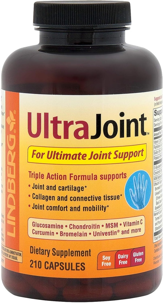 Lindberg Joint Support Supplement for Men and Women | 210 Capsules | with Turmeric, MSM, Glucosamine, Chondroitin, Boswellia Extract | Triple Action Complex Blend | Non-GMO, Gluten Free