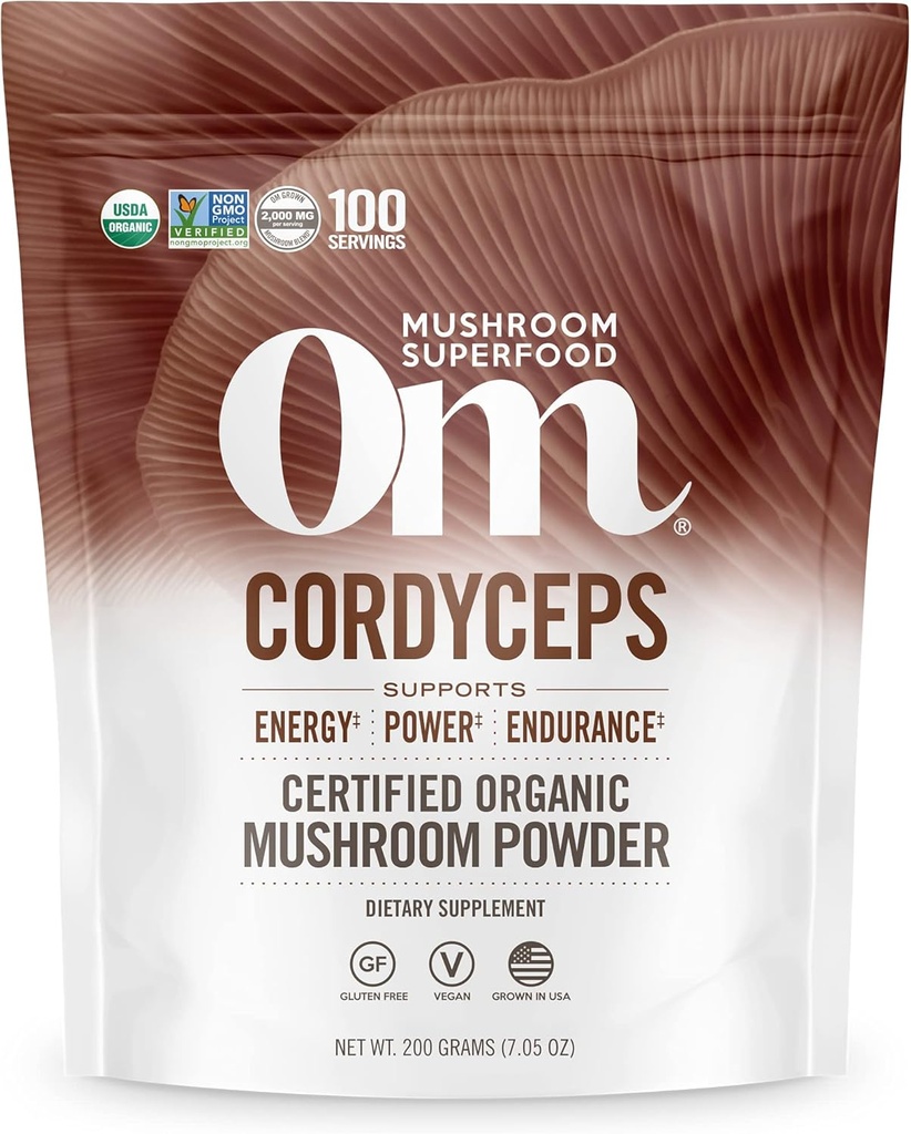 OM Mushroom Cordyceps Powder 7.05 oz (100 μερίδες) – Βιολογικό, Vegan, Μη ΓΤΟ, Χωρίς Γλουτένη – Ενέργεια, Σταμίνα & Υποστήριξη Αντοχής – Προσαρμοσμένο Superfood για Αθλητικά, Επιδόσεις, Smoothies & Τσάι