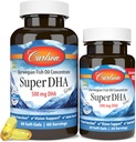 Carlson - Super DHA Gems, 500 mg DHA Συμπληρώματα, 640 mg Λιπαρά Οξέα, Wild-Caught Νορβηγικό ιχθυέλαιο Αρκτικής Συμπυκνωμένο, Με Βιώσιμη προέλευση Nordic Fish Oil Κάψουλες, 60+20 Softgels
