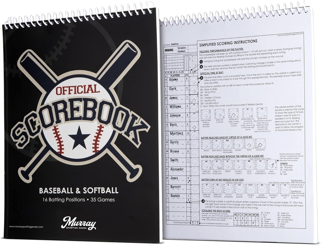 Murray Sporting Goods Baseball & Softball Scorebook - 35 Games Score Book - Score Keeping Book for Stats - Adult, Youth, Little League Baseball Scorebook για Σκορμπολάδες