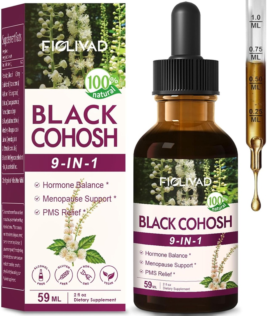 100% Natural Herbal Drops, Black Cohosh Extract for Hormone Balance, Menopause Support & PMS Relief. 2oz