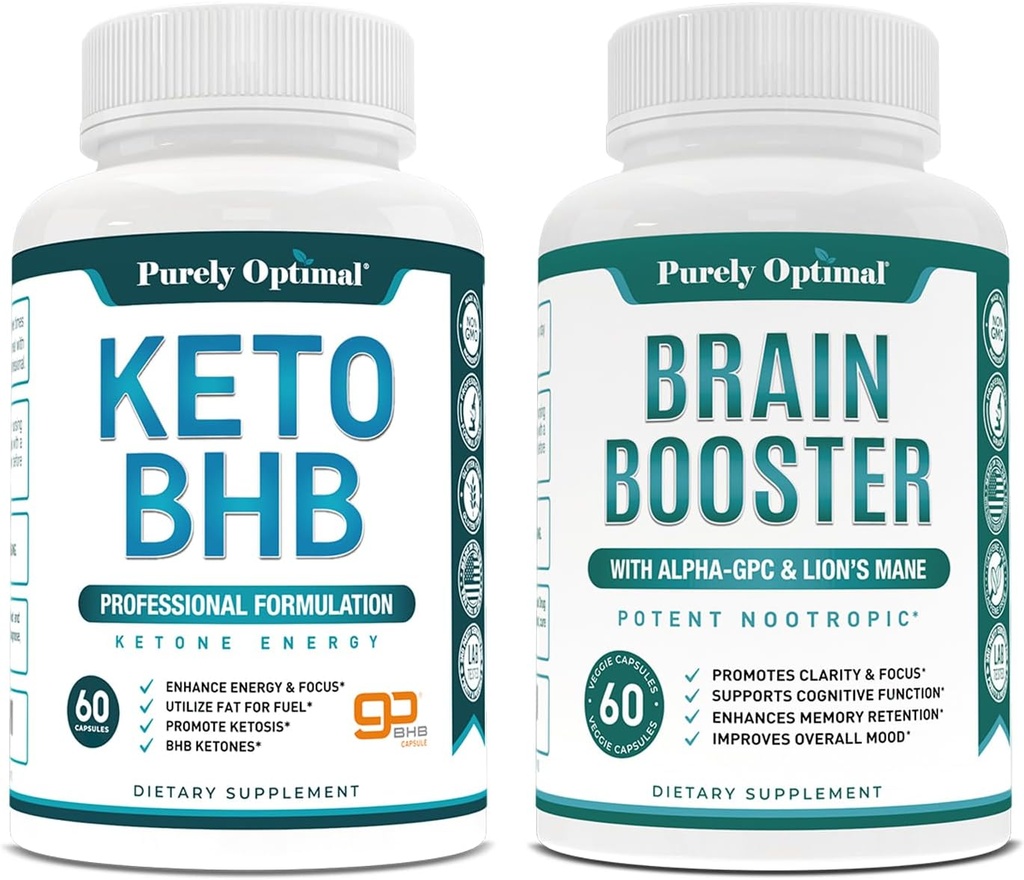 Καθαρά Βέλτιστο Keto BHB Exogenous Ketones συμπλήρωμα + Premium Συμπλήρωμα εγκεφάλου - Nootropic Brain Booster για εστίαση, σαφήνεια, βελτιωμένη μνήμη, συγκέντρωση & καλύτερη διάθεση