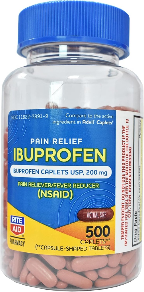 Rite Aid Pharmacy Ibuprofen 200 mg - 500 Coated Brown Caplets - Πόνο Reliever και Πυρετός Reducer - Ημικρανία Relief - Back Pain Relief - Arthritis Pain Relief Pills - Killer