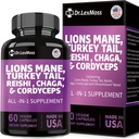 Lions Mane 3000mg, Turkey Tail 3000mg, Reshi 1000mg, Cordycps 10o0mg, Chaga 1000mg, Maitake Meshima Poria Cocos Shiitake Oyster Porcini Enoki με συμπλήρωμα μανιταριών, 60 κάψουλες