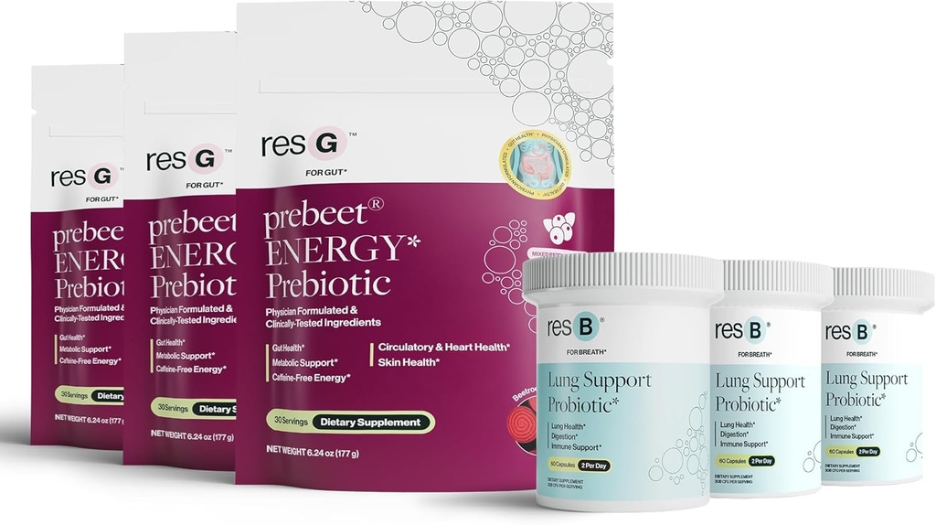 Power Gut Bundle - Lung Probiotic & GLP-1 Prebiotic, Clinically Trialed αναπνευστική υγεία Υποστήριξη & ενίσχυση του μεταβολισμού, συμπλήρωμα βιταμίνες - resB (90 σέρβις) & prebeet (90 σέρβις)
