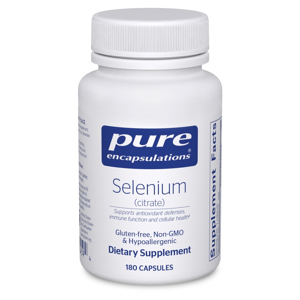 Pure Encapsulations Selenium (Citrate) - για την υποστήριξη του ανοσοποιητικού συστήματος & κυτταρική υγεία - Συμπλήρωμα αντιοξειδωτικών - Υποστηρίζει τη ροή του αίματος* - Χωρίς γλουτένη & Vegan - 180 κάψουλες
