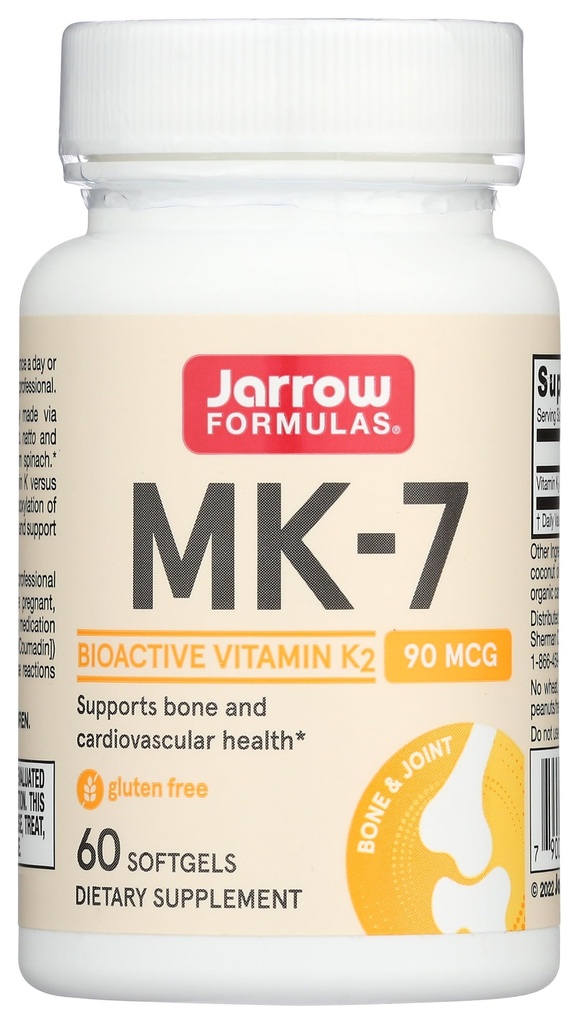 Jarrow Formulas MK-7 90 mcg - Βιοενεργή μορφή βιταμίνης K2-60 σερβιρίσματος (Softgels) - για Οστική & Καρδιαγγειακή Υγεία - Βιταμίνη K2 MK-7 Συμπλήρωμα διατροφής - K2 Συμπλήρωμα βιταμίνης MK-7 - Χωρίς γλουτένη