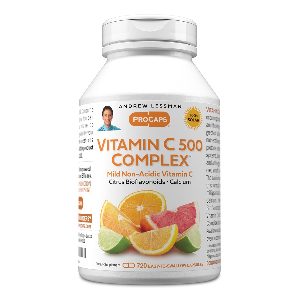 ANDREW LESSMAN Vitamin C 500 Complex 720 Κάψουλες - Μη Ακίντια Βιταμίνη C Plus Εσπεριδοειδή Βιοφλαβονοειδή για το ανοσοποιητικό σύστημα και την υποστήριξη κατά των επιφανειοδραστικών, Χωρίς Στομαχική Ανατάραξη, Μικρό Εύκολο στην Κατάποση Κάψουλες
