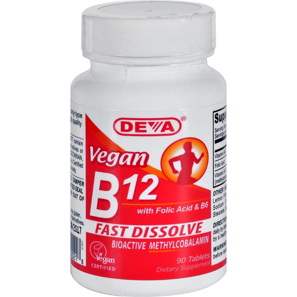 Deva Διατροφή Vegan B12 Υπογλώσσια 1000 mcg με Φολικό οξύ και B6 Μη πιστοποιημένο Kosher - 90 Tablet by Deva Διατροφή