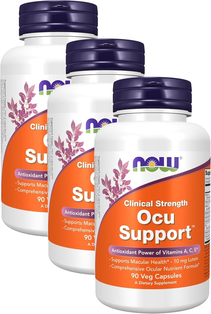 NOW Συμπληρώματα, Ocu SupportTMwith FloraGLO® Lutein, Plus Βιταμίνες A, C και E, 90 κάψουλες Veg (Pack of 3)
