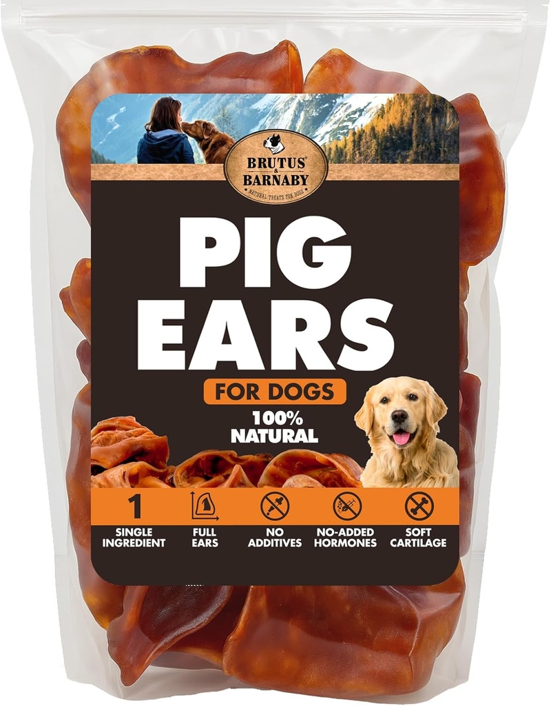 BRUTUS & BARNABY Full Pig Ears for Dogs, 12 Ct. – Όλα-φυσικά ενιαία συστατικά Chews σκύλου, αργά μαγειρεμένα & πλήρως δοκιμαστικά Rawhide Εναλλακτική