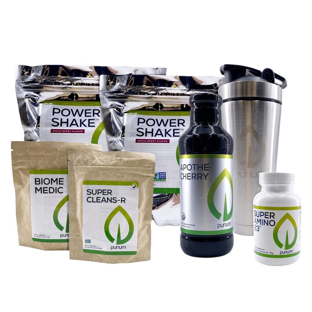 Καθαρισμός πουρίου + Fitness Bundle - Περιλαμβάνει Power Shake (Apple Berry), Apothe-Cherry, Super Amino 23, Super CleansR, Biome Medic, & Blender Bottle