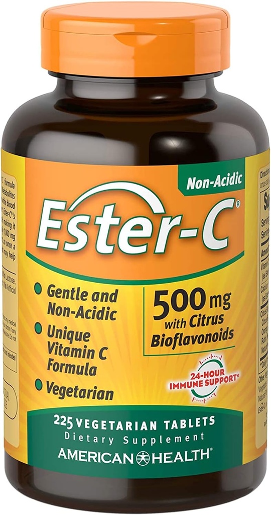 Ester- C αμερικανική υγεία με Citrus Bioflavonoids χορτοφαγικά δισκία, 24ωρη ανοσοποιητική υποστήριξη, ευγενής στο στομάχι, μη-αισθητική βιταμίνη C, μη-GMO, χωρίς γλουτένη, Vegan, 112 εξυπηρετούν, 500 mg, 225 Count