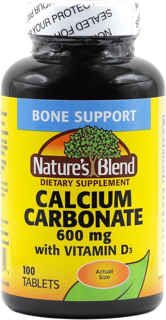 Nature's Blend Calcium Carbonate 600 mg with D3 400 IU 100 Tablets,(Pack of 1), 079854016819