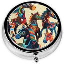 Πολύχρωμο Cartoon Horse Printed Round Pill Organizer με 3 διαμερίσματα, Portable Mini Pill Box Pill περίπτωση για την ιατρική, βιταμίνη, ιχθυέλαιο, συμπληρώματα