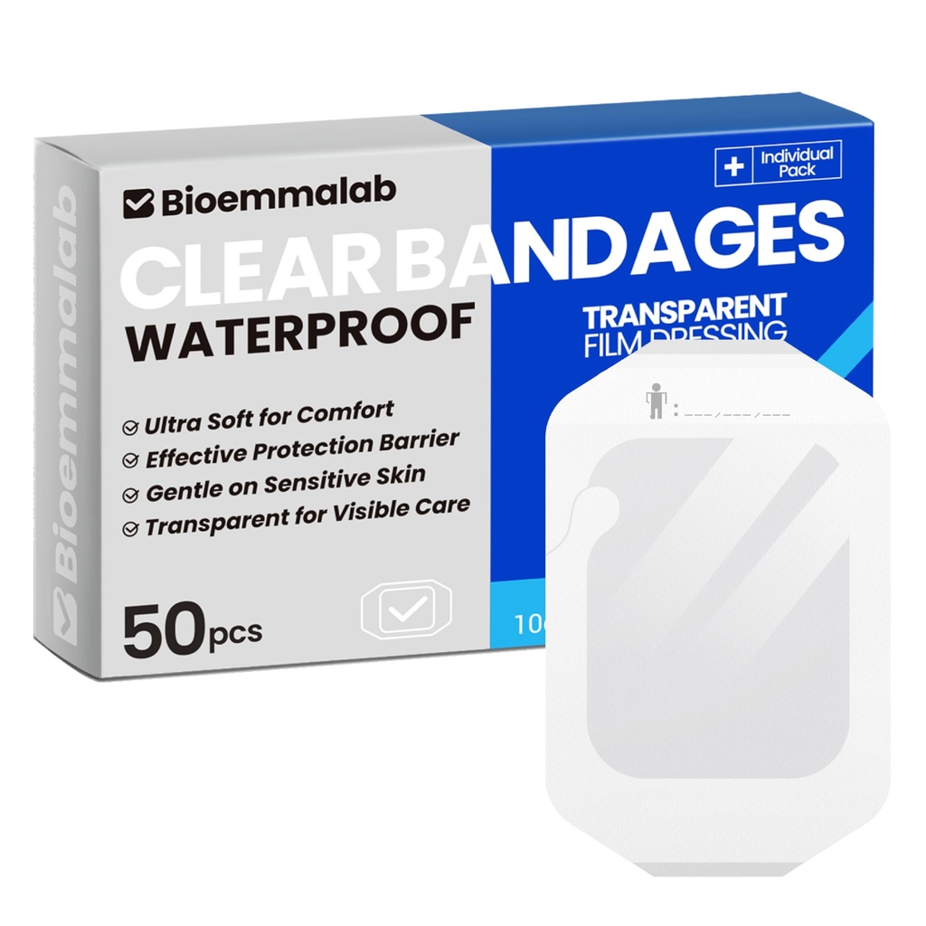 Large Waterproof Bandages Clear Dressings Tattoo Tape Sensitive Skin Wounds Care, Transparent Film Dressing Adhesive Occlusive Patch for Post Surgical Use, 4" x 4 3/4", 50 Packs