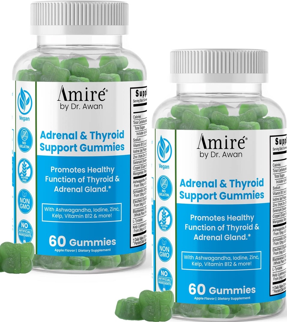Amire από τον Δρ Awan Thyroid Gummies υποστήριξη, προωθεί υγιή λειτουργία του Thyroid, Kelp, Selenium & Ashwagandha για τη βελτίωση της ενέργειας, ασυλία, Μεταβολισμός, 120ct, 60day προσφοράς