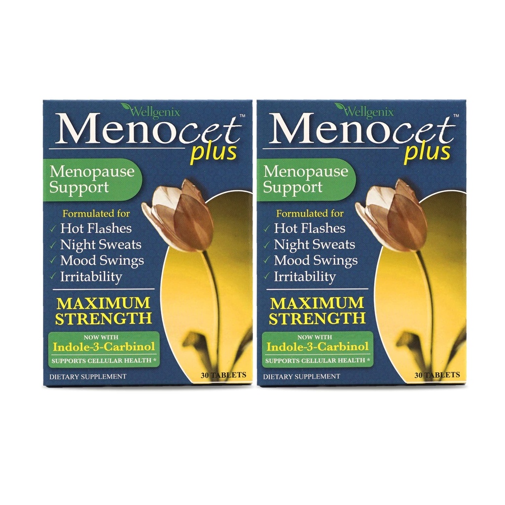 Wellgenix Menocet Plus Υποστήριξη Εμμηνόπαυσης - All-in-One Συμπλήρωμα Εμμηνόπαυσης - Daily Relief Feminine Care - Hot Flashes, Night Sweats, Mood Swings & Irritability - 30 Tablets (Pack of 2)