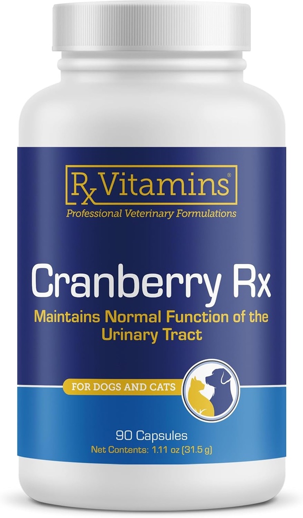 RX Vitamins Cranberry Capsules - Cranberry Supplement for Dogs and Cats - Supports for Urinary Tract Health and Bladder Health - Cat UTI Remedy and Dog UTI Prevention - Boost Immune Support - 90 count