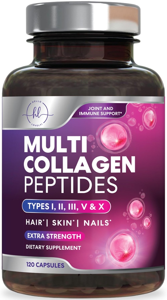 Multi Collagen Peptides Complex - Advanced Hydrolyzed Collagen Supplement Pills with Type I, II, III, V & X - Hair, Skin, Nail & Joint Support Supplement for Women & Men - USA Bottled - 120 Capsules