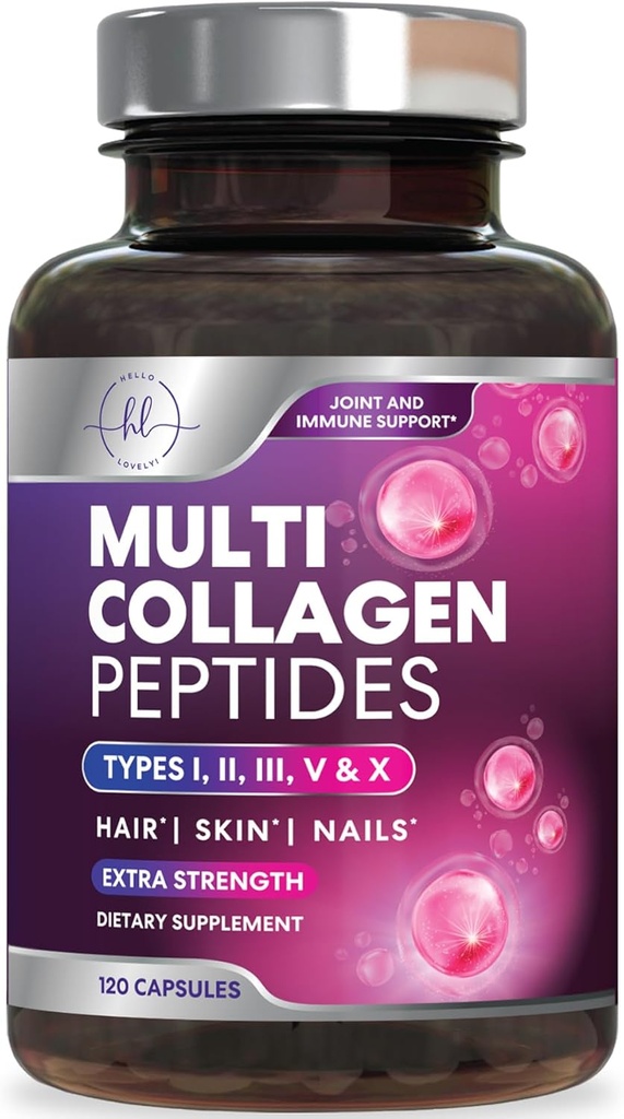 Multi Collagen Supplement 2400 mg - Τύποι I, II, III, V & X Multi Collagen Peptides Pells for Women & Men, Hydrolyzed Collage Supplements, Hair, Skin, Nail, & Joint Supplement Υποστήριξης, 120 Κάψουλες