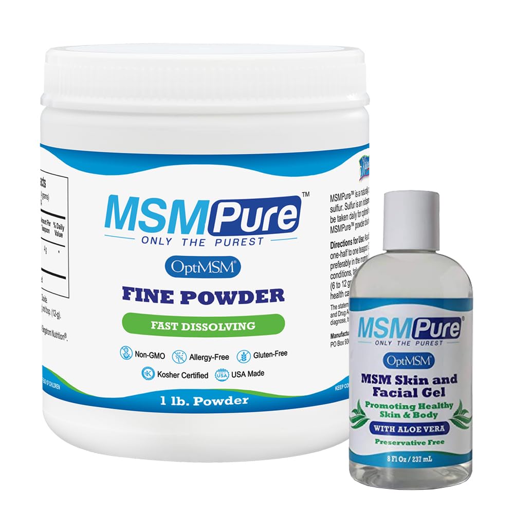 KALA ΥΓΕΙΑ MSMPure MSM Fine Powder 1lb και MSM Gel με οργανική αλόη 8oz Bundle