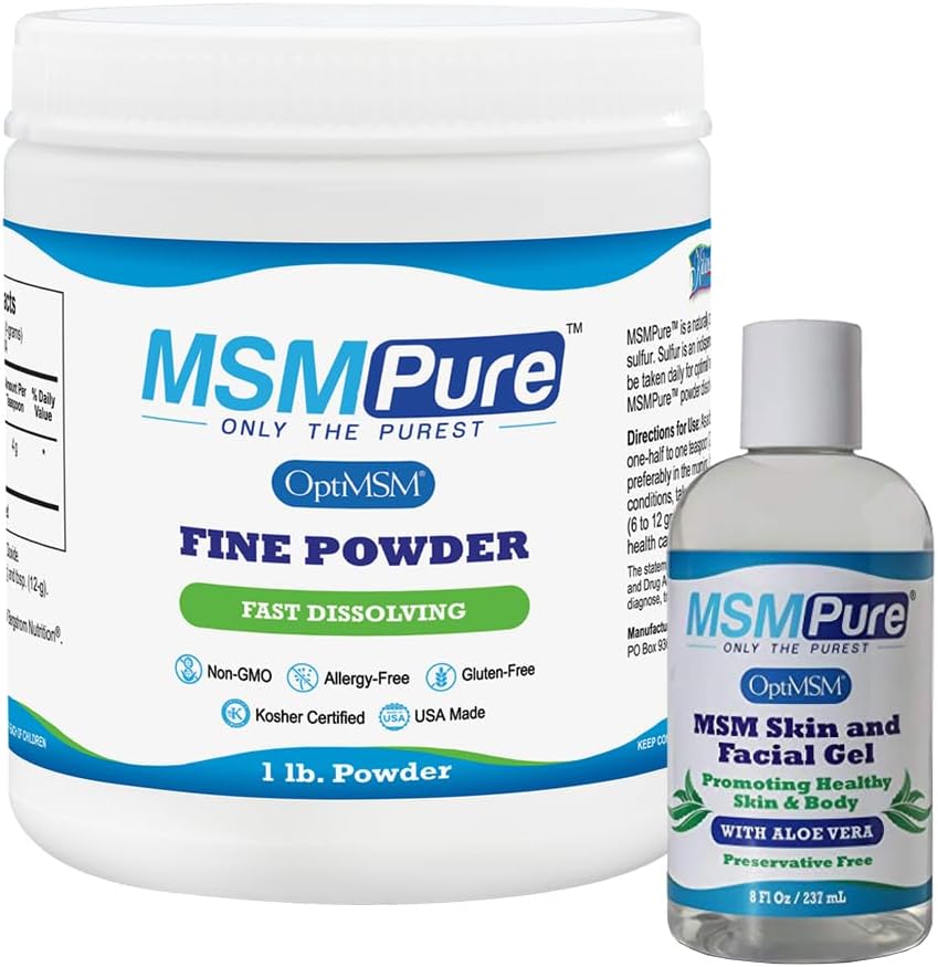 KALA ΥΓΕΙΑ MSMPure MSM Fine Powder 1lb και MSM Gel με οργανική αλόη 8oz Bundle