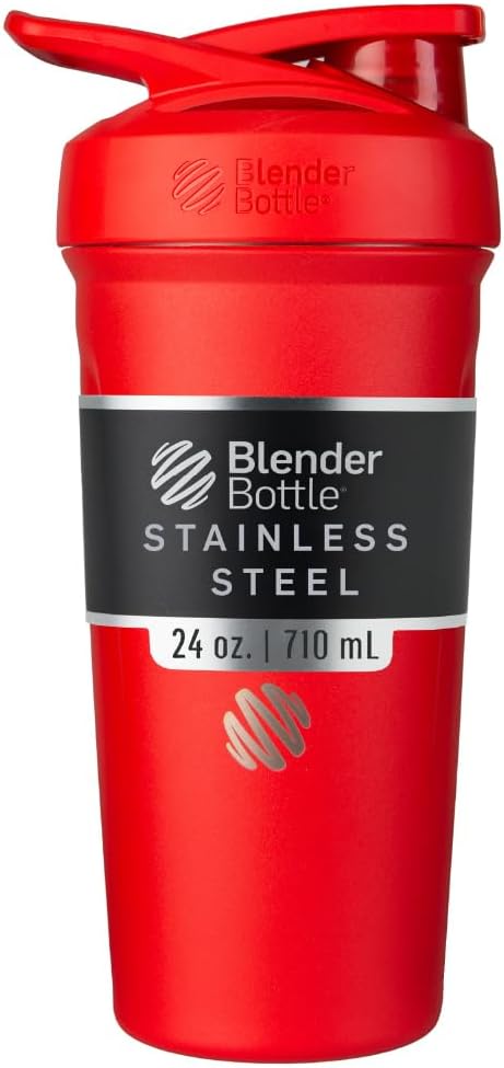 BlenderBottle Strada Shaker Κύπελλο μονωμένο από ανοξείδωτο χάλυβα μπουκάλι νερού με σύρμα Whisk, 24 Ounce, κόκκινο