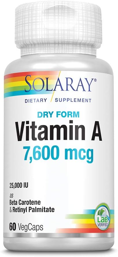 Solaray, Dry Form Vitamin A, 7,500 mcg, 60 VegCaps