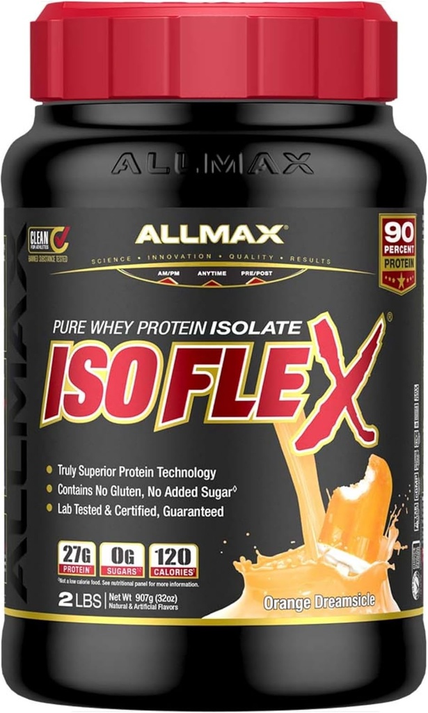 ISOFLEX διατροφής ALLMAX Πρωτεϊνη Whey Isolate, Orange Dreamsicle - 2 lb - 27 γραμμάρια πρωτεΐνης ανά Scoop - Zero Fat & Sugar - 99% Χωρίς λακτόζη - Χωρίς γλουτένη & χωρίς σόγια - Κατά προσέγγιση 30 υπηρεσίες