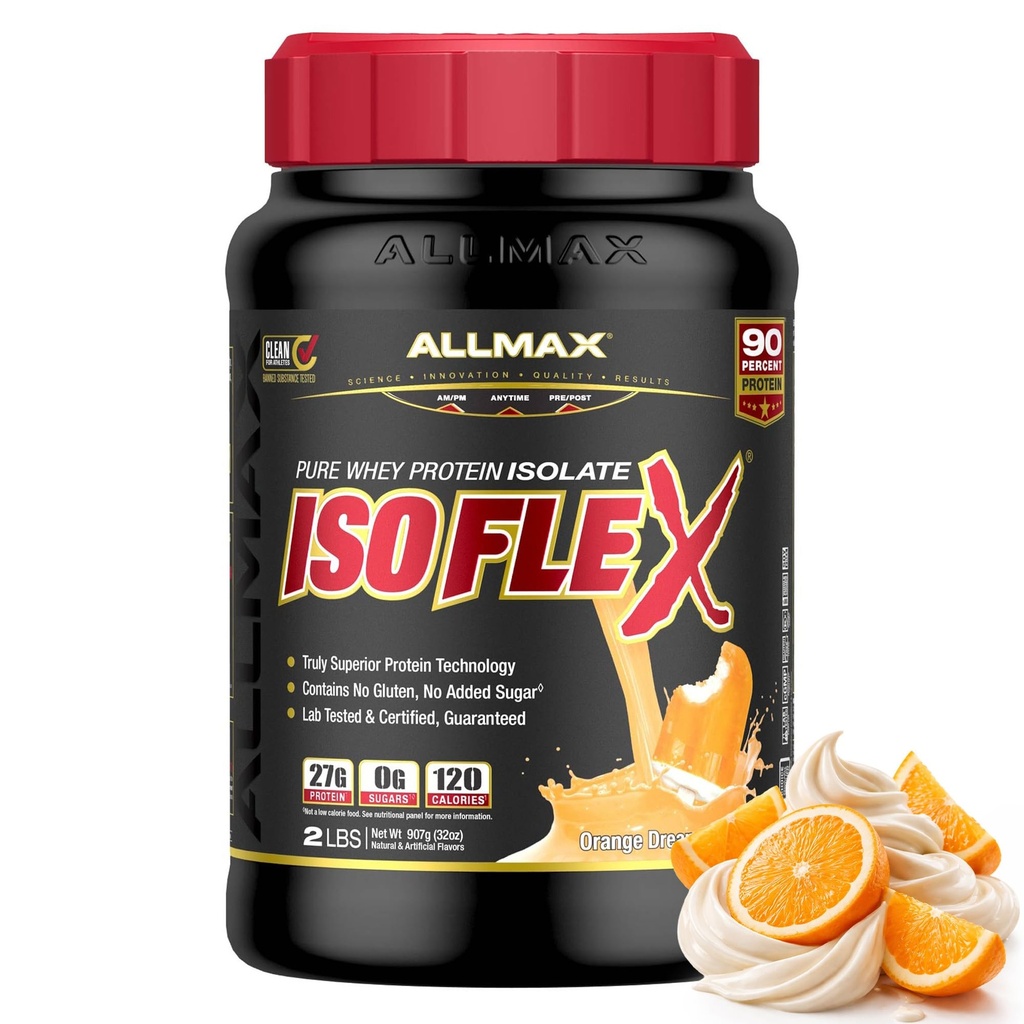 ISOFLEX διατροφής ALLMAX Πρωτεϊνη Whey Isolate, Orange Dreamsicle - 2 lb - 27 γραμμάρια πρωτεΐνης ανά Scoop - Zero Fat & Sugar - 99% Χωρίς λακτόζη - Χωρίς γλουτένη & χωρίς σόγια - Κατά προσέγγιση 30 υπηρεσίες