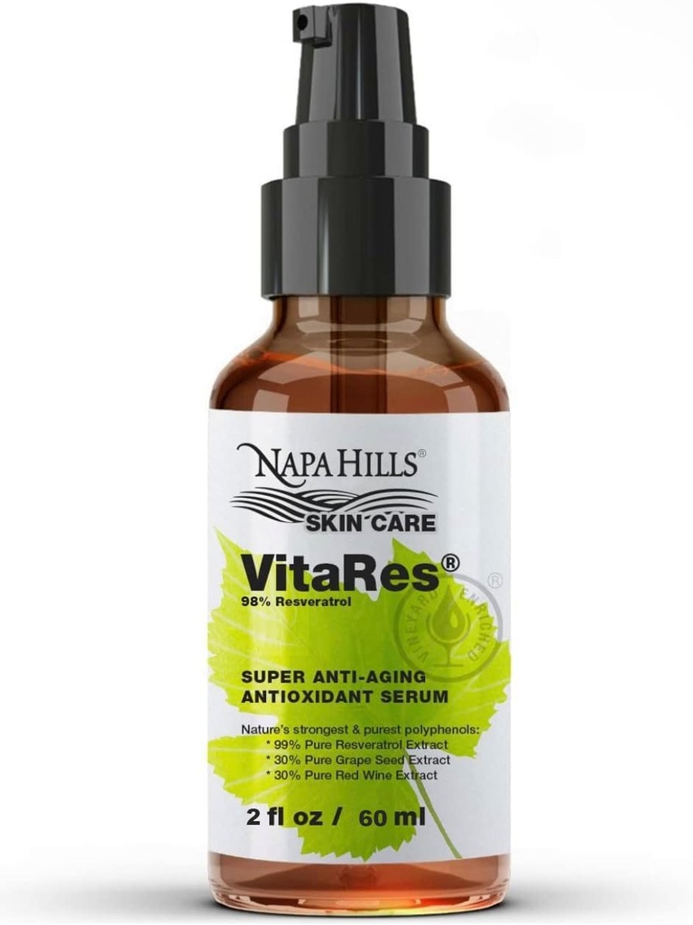 Liquid VitaRes Resveratrol Drops Skincare - Σούπερ συμπυκνωμένο, φυσικό, Superior βιοδιαθεσιμότητα - Δέρμα σταφυλιού, Σπόροι σταφυλιού, Resveratrol (2 Fl Oz, 98% Δύναμη)