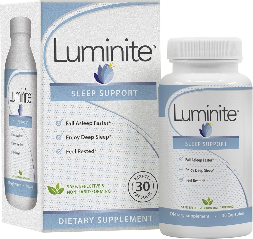 Luminite Sleep Support - Nighttime Sleep Aid Supplement - L-Tryptophan, Μελατονίνη, Χαμομήλι - Μη Συνήθεια Forming, 30 Count