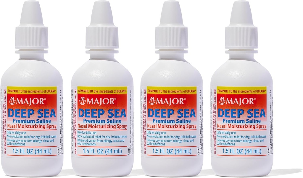 MAJOR Deep Sea Premium Saline - Nasινικό Ενυδατικό Σπρέι για Ανακούφιση ξηρότητας και Ερεθισμού - Χλωριούχο Νάτριο 0,65% - 1,5 fl. Oz (4 Pack)