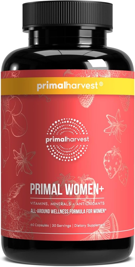 Primal Συγκομιδή πολυβιταμίνη για τις γυναίκες Βιταμίνη Α, Βιταμίνη C, Βιταμίνη D και Ε, Βιταμίνη Β12, Β6, Βιοτίνη, Συμπληρώματα ψευδαργύρου, 60 Κάψουλες (Women 1 Pack)