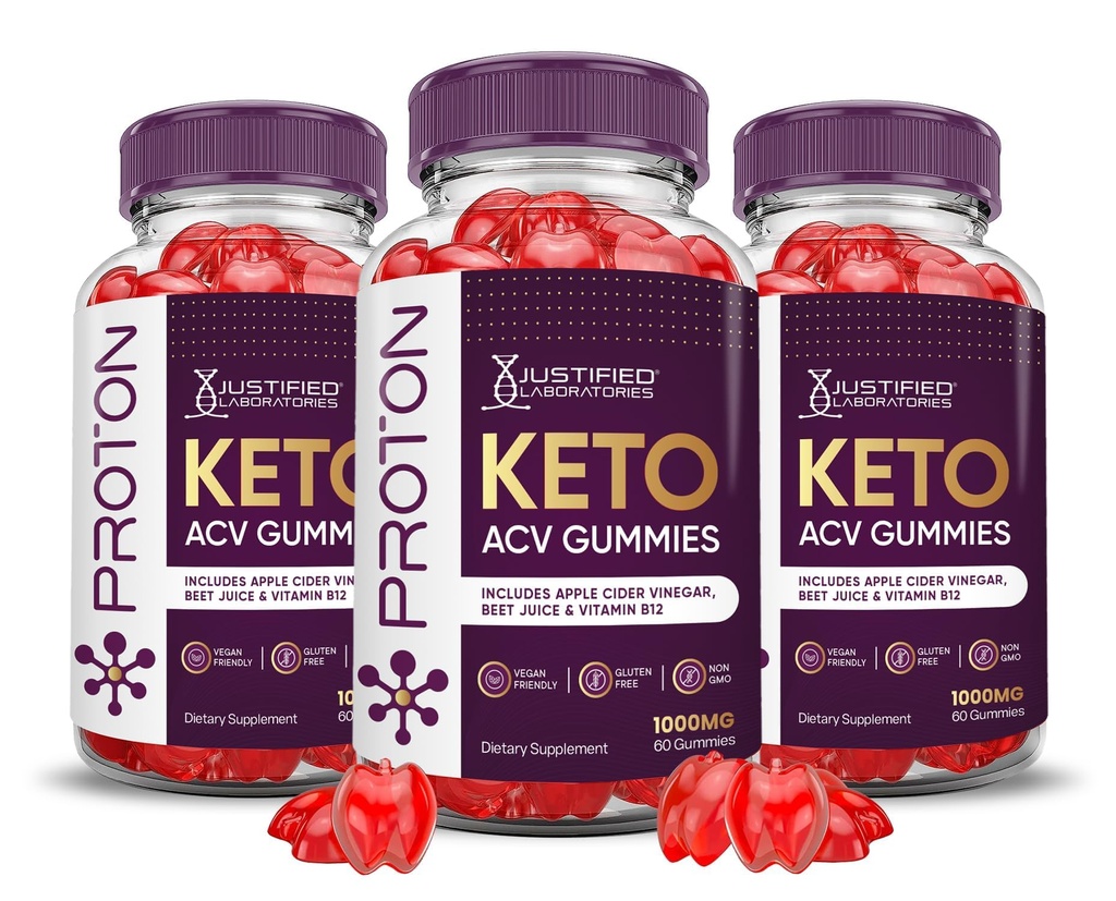 (3 Pack) Proton Protein Keto ACV Gummies Advanced Formula 1000MG Proton Keto Gummies Apple Cider Vinegar Boost Formulated with Pomegranate Beet Juice Powder B12 Vegan Non GMO 180 Gummys