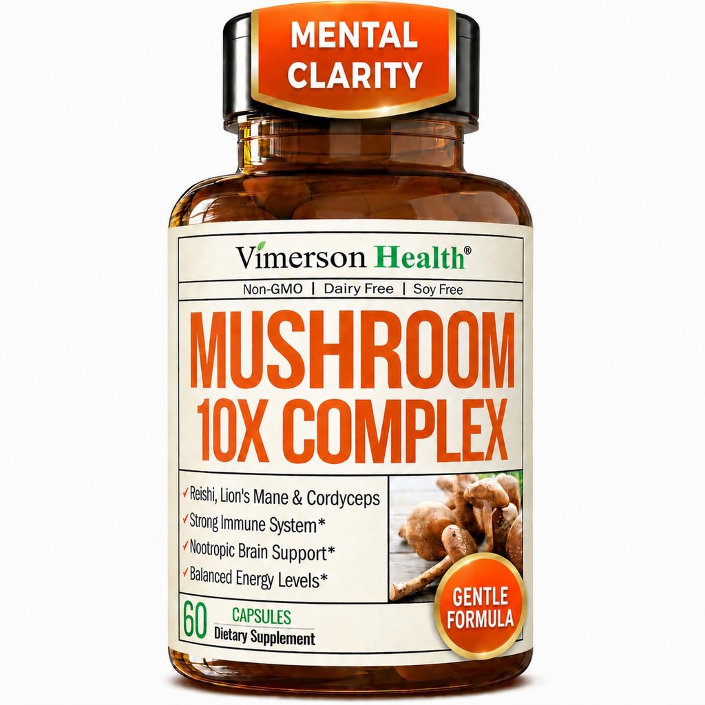 Ισχυρό συγκρότημα μανιταριών με Turkey Tail, Lions Mane Extract, Shiitake Μανιτάρια, Reishi, Cordyceps, Maitake, Chaga & More – 10-σε-1 συμπλήρωμα μανιταριών για τη διανοητική σαφήνεια, φυσική ενέργεια & εστίαση