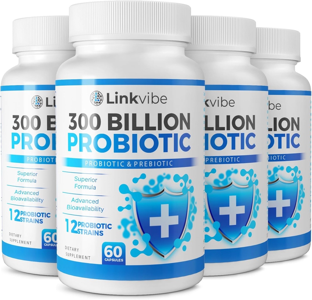 Probiotic 300 Billion CFU - 12 Strains with Organic Prebiotics for Digestive & Gut, Immune, Bloating Health - Probiotics for Women and Men - Daily Dairy Free, Shelf Stable - 240 Counts