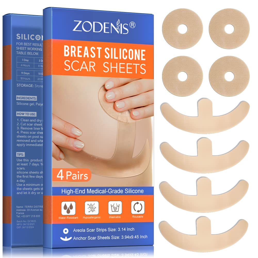 Σιλικόνη Scar Sheets για το στήθος - 8 Pack, συμπεριλαμβανομένων 4 Areola Soft Stripes & 4 Stampor Sheets