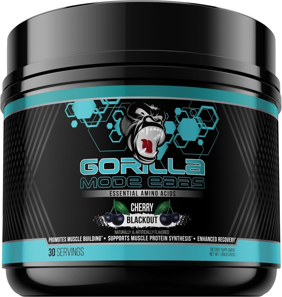 Gorilla Mind Essential Amino Acids to Support Muscle Building, Enhanced Recovery, and Protein Synthesis,Χρησιμοποιήστε πριν, κατά τη διάρκεια ή μετά την προπόνηση σας, 492 Grams (Cherry Blackout)